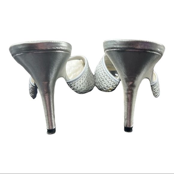Sz10 Rozwell A Marinelli Silver Lame Net Heels - Picture 3 of 7